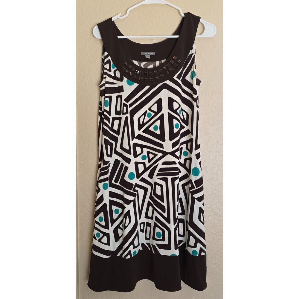 Apt. 9 Geometric Dress w Jewel Details Women's Size Small Brown White Teal